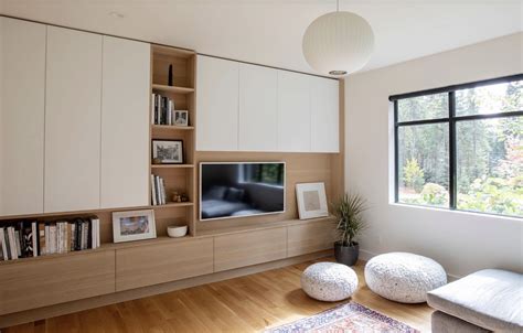 Contemporary Living Room With Built In Shelves