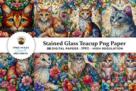 Cat Floral Stained Glass Digital Paper Graphic By Sagorarts Creative