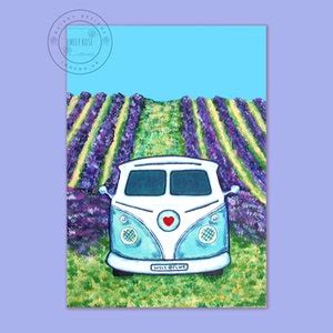 Campervan Print Lavender Print Lavender Field Retro Print Van