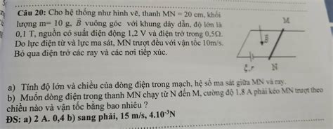 Giải quyết Cho hệ thông như hình vẽ thanh MN 20cm khối lượng m 10g