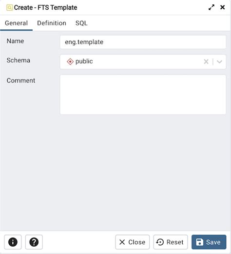 FTS Template Dialog PgAdmin 4 9 1 Documentation