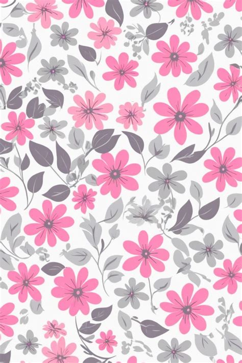 Elegant Floral Vector Pattern With Pink Flowers And Gray Leaves