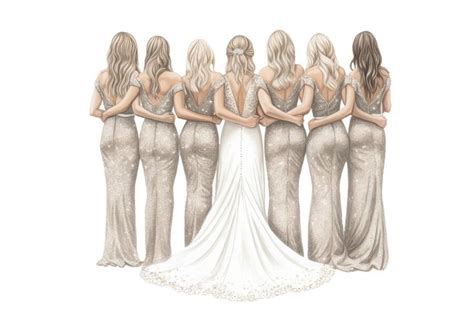 Ilustración de un novia y damas de honor en elegante vestidos