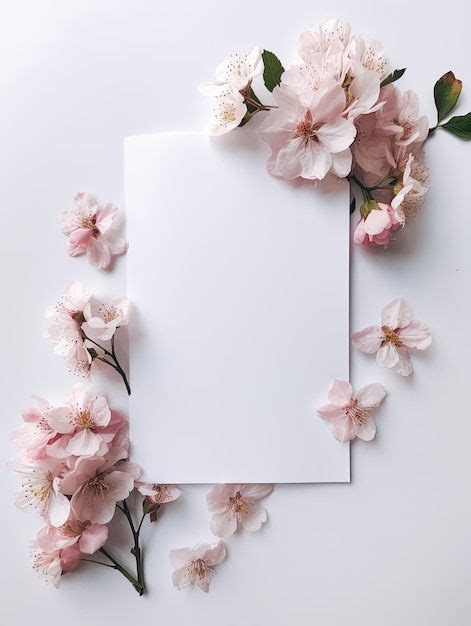 Premium Photo Vertical Top View Blank Card With Flowers Abstract