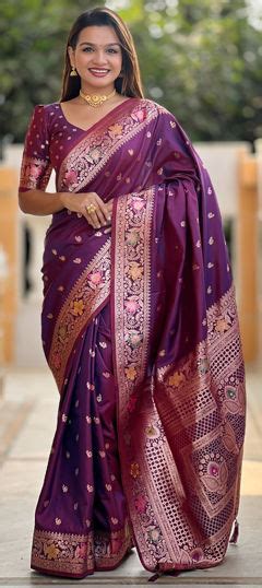 Festive Traditional Pink And Majenta Color Banarasi Silk Fabric Saree