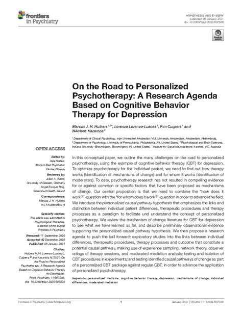 Research Agenda for Personalized CBT in Depression: Mechanisms and ... 