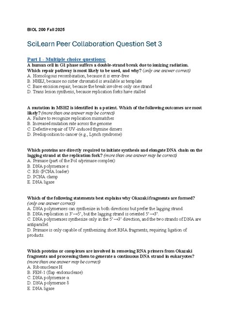 BIOL 200 Fall 2025 DNA Repair Mechanisms Question Set 3 - Studocu 