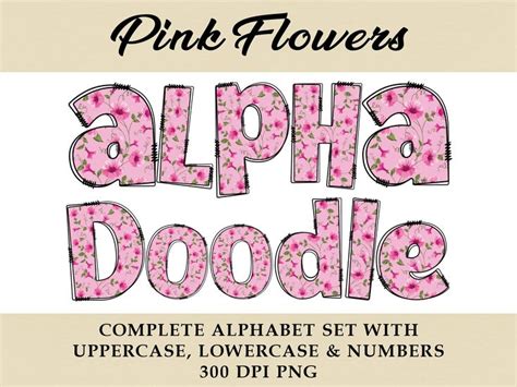 Pink Flowers Alphabet Doodle Letters Colorful Pink Flowers Font