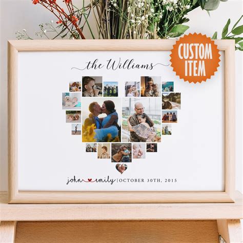 Custom Heart Photo Collage Last Name Sign Personalized Wedding