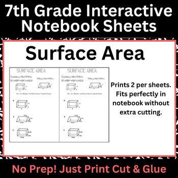 Finding Surface Area Interactive Notebook Sheet 7th Grade Math Geometry SA