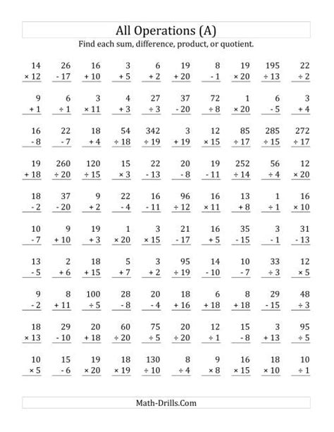 Mixed Operation Worksheet