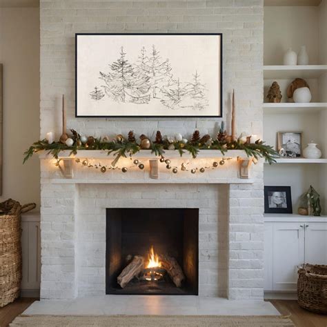 Vintage Christmas Tree Art Pencil Sketch Tv Art Winter Frame Tv Art