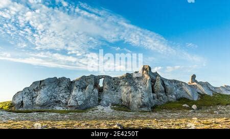 Unusual weathered sunlit rock. Mountain landscape, Kamchatka, Russia ... 