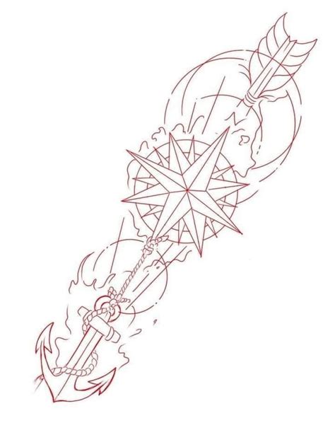 Anchor And Compass Tattoo Drawing