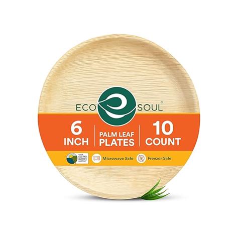 ECO SOUL 6 Inch 10 Pack Areca Palm Leaf Round Plates Disposable Eco