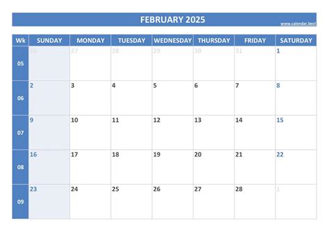 Weeks In February 2025 Calendar Printable Pdf Sonia Damian