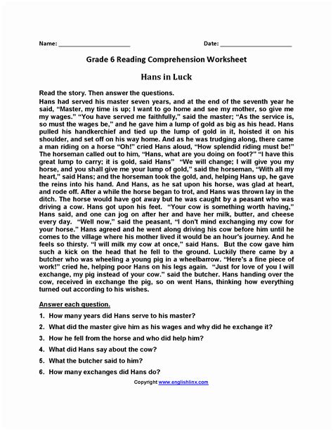 Grade Reading Comprehension Pdf