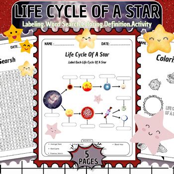 Life Cycle Of A Star Labeled Worksheet With Coloring Activity Word Search