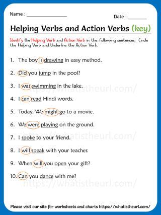 Helping Verbs And Action Verbs Worksheet For Grade Your Home