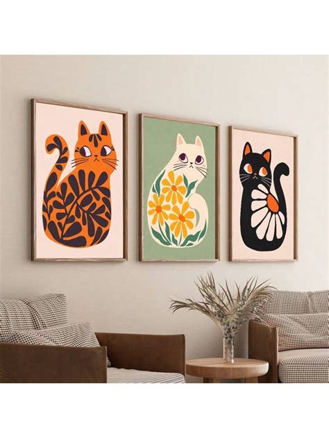 Pcs Bohemian Cat Art Prints Set Wall Art Cat Art Home Decor Cat