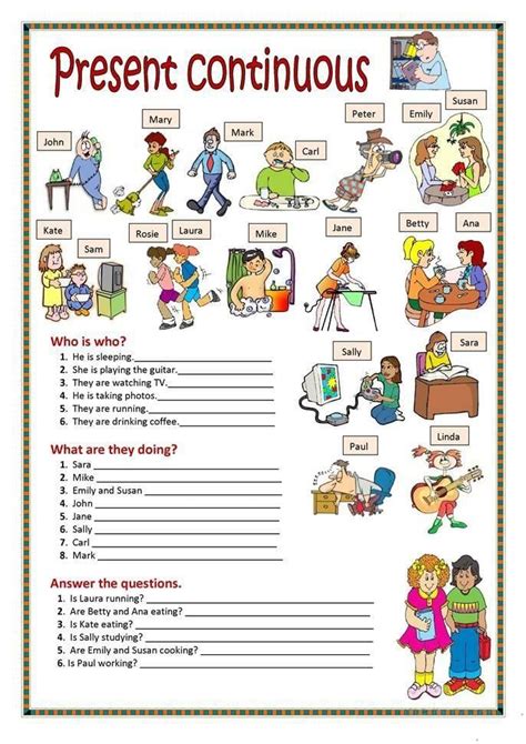 Present Continuous Worksheet Ittt Hojas De Ingl S Para Ni Os