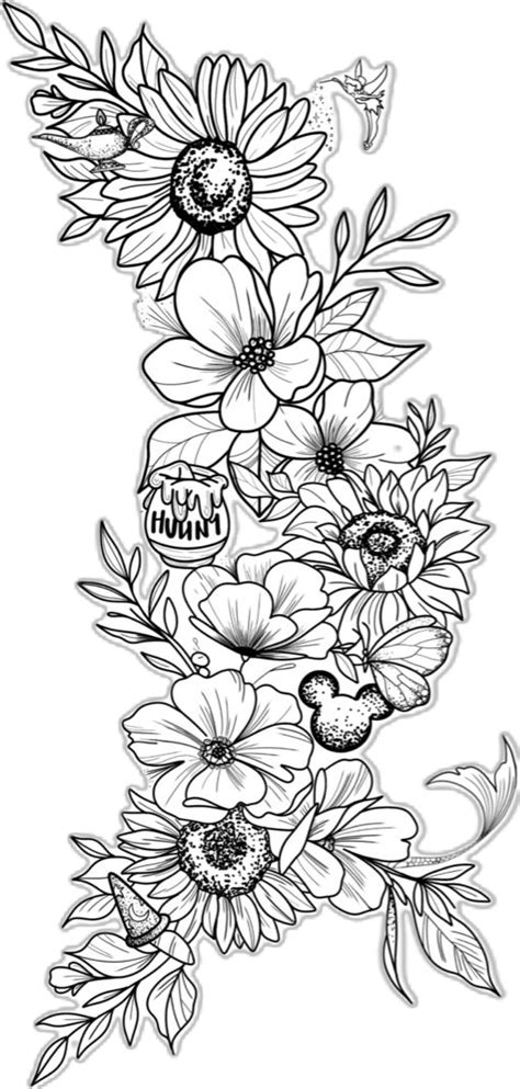 Disney Floral Piece Tattoo Design