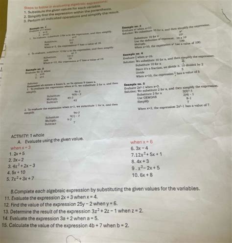 Nalutas Steps To Follow In Evaluating Algebraic Expressions