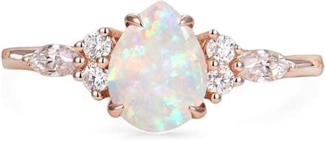 Pear Cut Fire Opal Engagement Ring K Rose Gold Diamond Cluster Ring