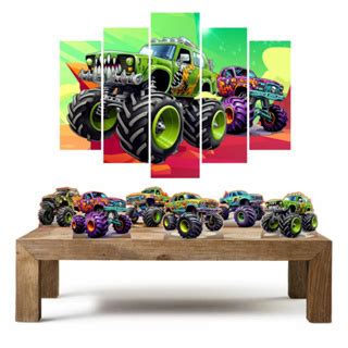 Monster Truck Md2 Kit 1 Quadro Mosaico 6 Totens De Mesa Em Mdf