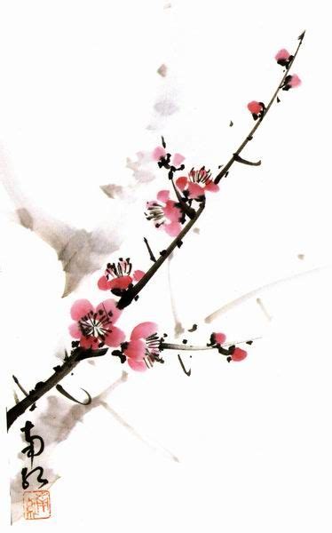 Cherry Blossom Branch With Chinese Writing