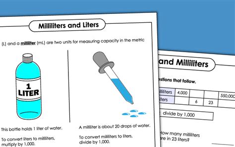 Liters And Milliliters Worksheets Grade