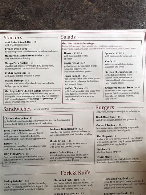 Scarboroughs Restaurant Tavern Menu Full Menu Update 2025