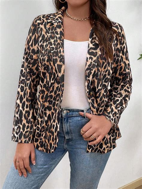 Shein Relaxiva Veste Blazer L Opard Manches Longues Grande Taille