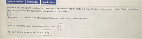 Solved 1 Point A Wire Of Length 18 Is Cut Into Two Chegg