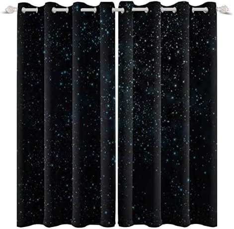 Renaiss Starry Starry Sky Window Curtains Blue Brilliant Stars Window