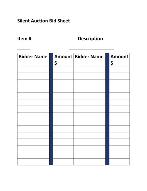 Editable Printable Silent Auction Bid Sheets Pdf