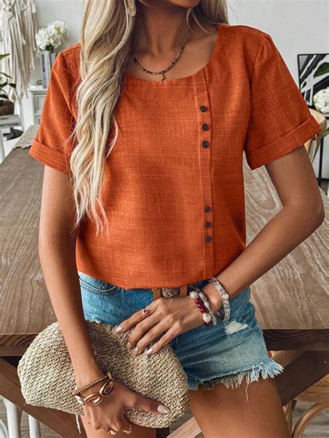 Search Short Sleeve Linen Tops For Women SHEIN USA