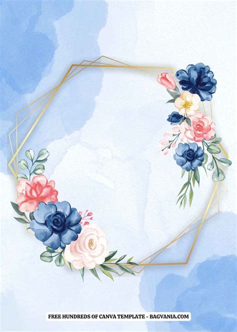 Watercolor Flower Blue Roses Wedding Invitation Templates