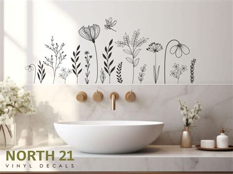 Wildflowers Boho Wall Decal Bathroom Wall Decal Nursery Flower Wall