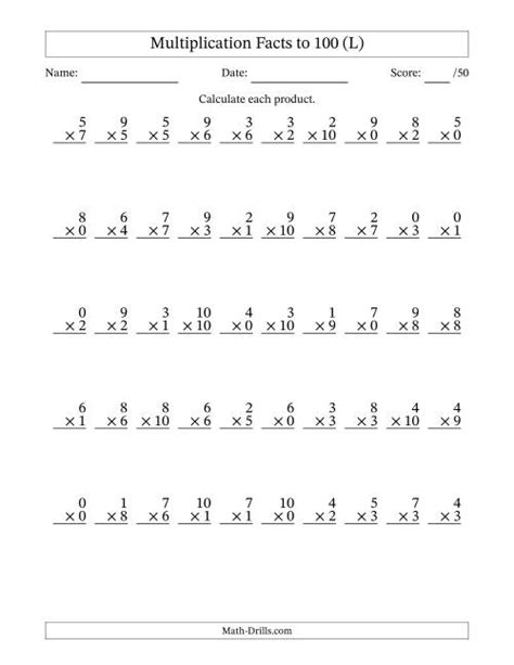 Multiplication Facts To Questions With Zeros L