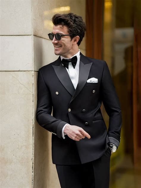 Black Double Breasted Tuxedo 2 Piece Slim Fit Suit Men Double