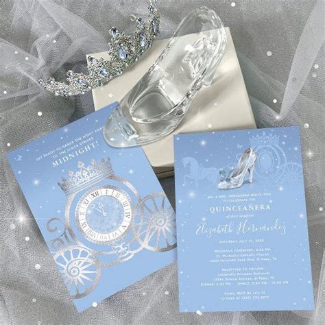 Fairytale Baby Blue Silver Cinderella Quinceanera Invitation Zazzle