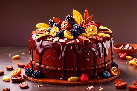 Premium AI Image | Chocolate cake with dried fruits