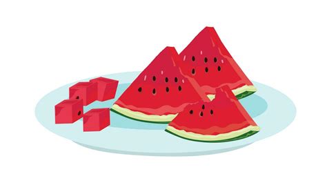 Watermelon Vector Illustration Watemelon Slices On The Dish Half