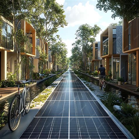 Sustainable Urban Design Modern Architecture with Solar Panel Roadway