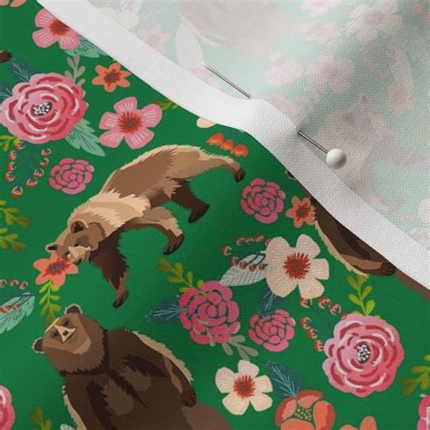 Bears Floral Fabric Bear Fabric Brown Fabric Spoonflower