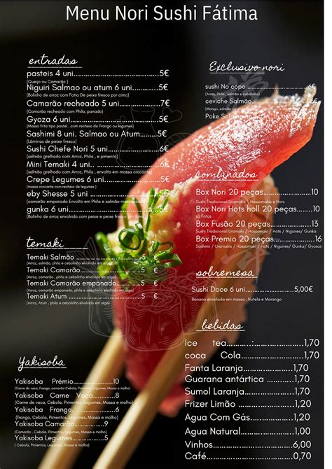 Menu at NorisushiFatima restaurant, Fátima