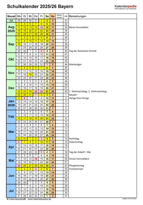 Schulkalender Bayern F R Excel