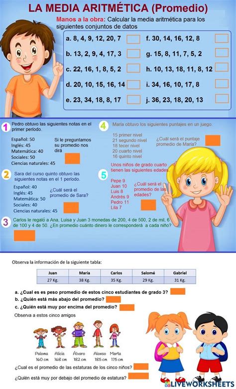 Media Aritm Tica Worksheet For Cuarto Material Didactico Para