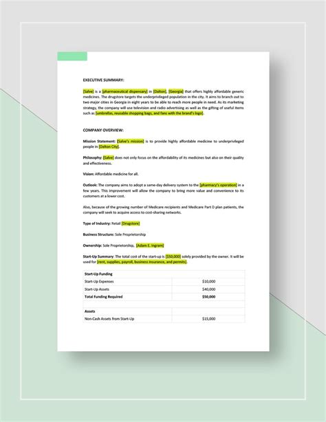 Dispensary Business Plan Template In Google Docs Pages Word